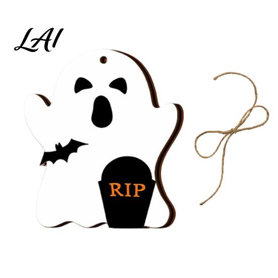 Wooden Halloween Signs Ghost Hanging Sign with Hemp Rope Cute Holiday Wall Art Pendants for Home Party Decorations