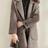 Houndstooth Wool Jacket for Women Mid-length Plaid Suit Woolen Coat