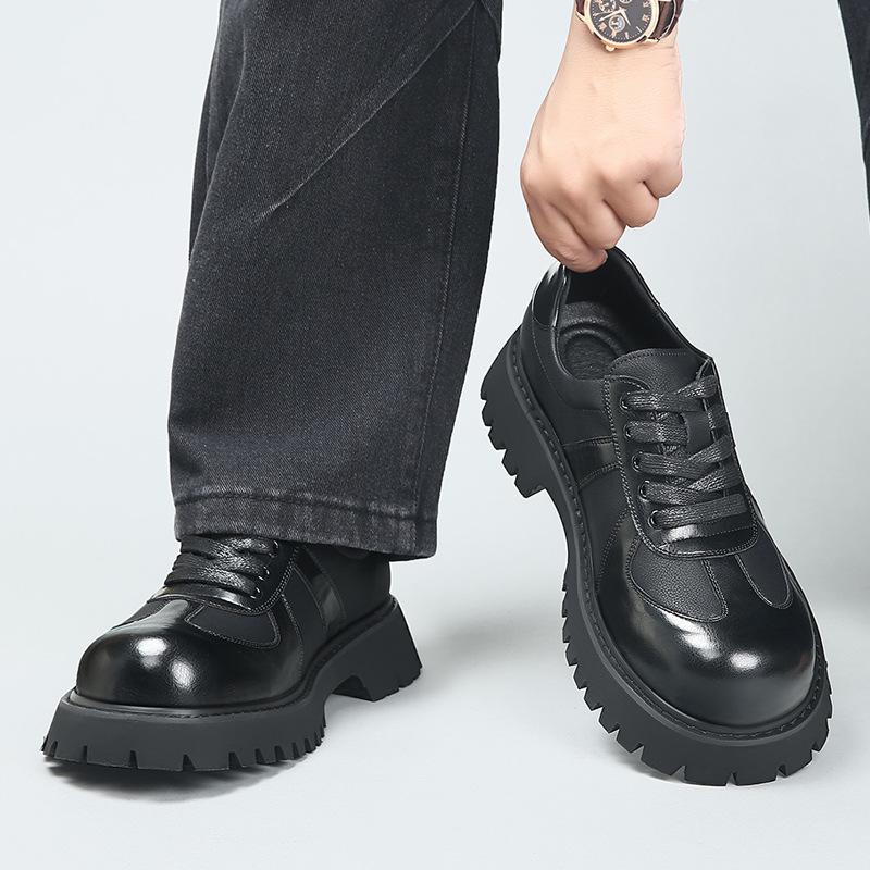 Осень и зима новая мужская обувь платформа увеличение высоты туфли дерби мужские ретро деловые для работы модные универсальные повседневные кожаные туфли с большой головой