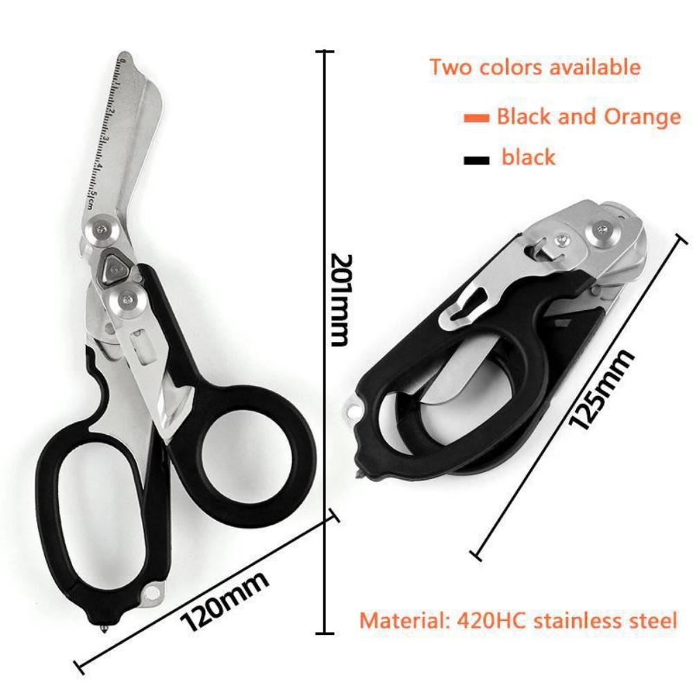 Multi Functional Scissors First Aid Expert Tactical Folding Scissors Outdoor Survival Tool Combination Broken Window Cutting Rope Emergency Retraction