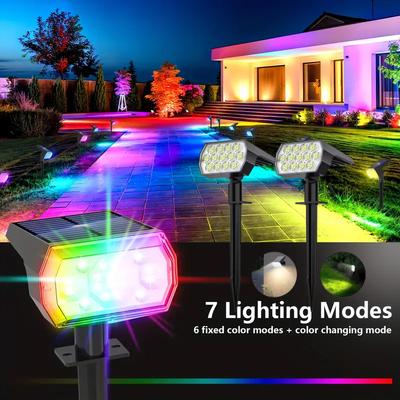 Солнечные прожекторы с изменяемым цветом RGB, 7 режимов, наружное ландшафтное освещение, украшение для сада, бассейна, дорожки, набор из 4 штук, установка