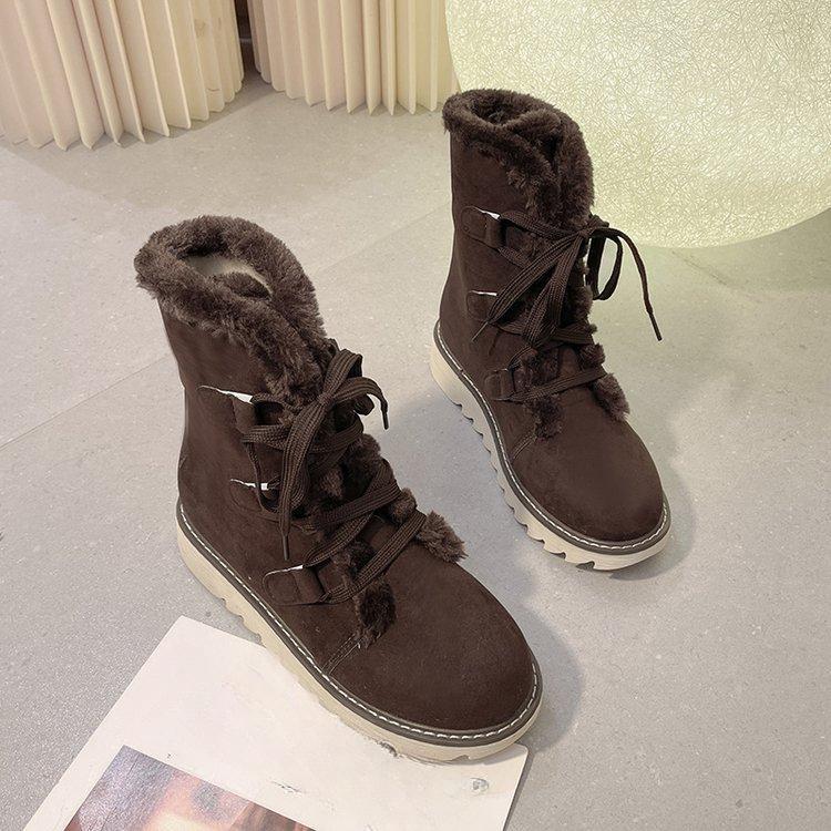 Теплые и уютные женские зимние ботинки с плюшевой подкладкой до середины голени, водонепроницаемые, противоскользящие, термоизоляционные, на шнуровке, однотонные, зимние ботинки для холодной погоды