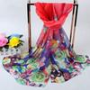 Autumn Peacock Feather Rose Chiffon Long Silk Scarf Women's Small Scarf