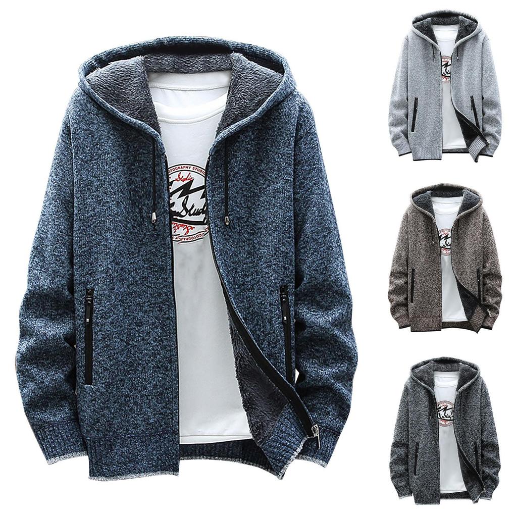Men's Fall And Winter Casual Sweater Jacket Warm Knit Sweater Hooded Hoodie