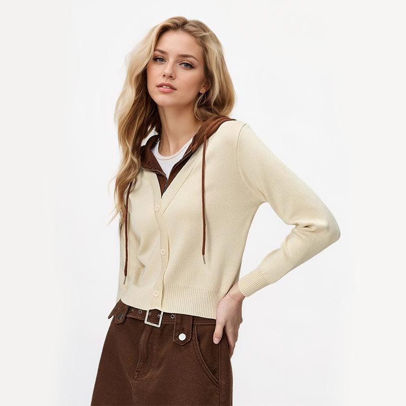 Женская трикотажная рубашка с капюшоном и длинным рукавом, тонкая, однотонная, с плетением снизу