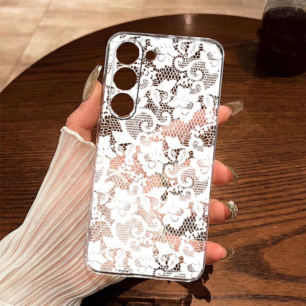 Романтичный Цветочный Прозрачный Чехол с Кружевным Узором для Samsung Galaxy A54 A56 A16 A17 A37 A57 A06 A07 A13 A14 M54 Прозрачный Чехол