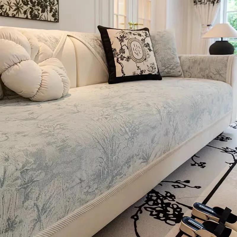 Полотенце для спинки дивана, противоскользящее износостойкое покрытие для дивана из синели, универсальное круглогодичное украшение с рисунком тушью, диванная подушка