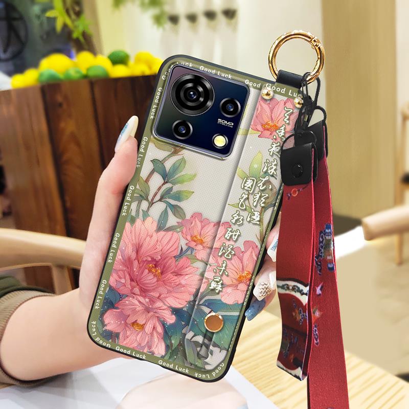Protective Soft case Phone Case For ZTE Blade V50 Vita Fashion For Mom Shockproof Wristband Elderly lady Wrist Strap