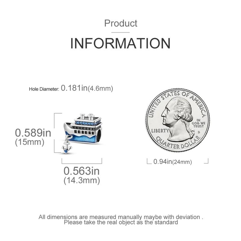 925 Silver Steamboat Anchor Sparkling Blue Cz Yacht Beads Fitfashionbracelet Diy Authentic Silver Color Cruise Ship Charms