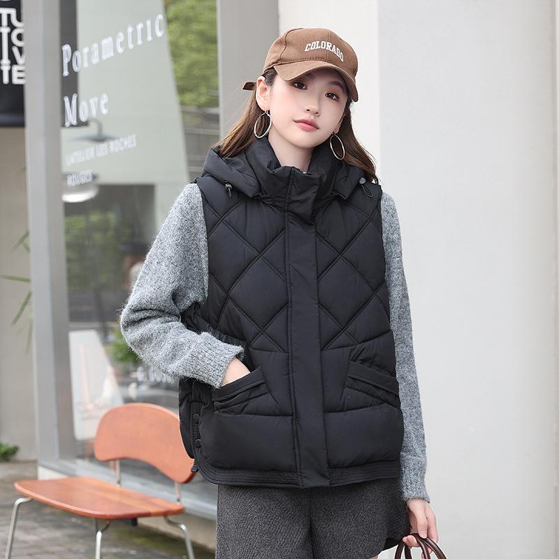 Winter new down cotton vest women's loose foreign style hooded vest vest vest women's vest jacket