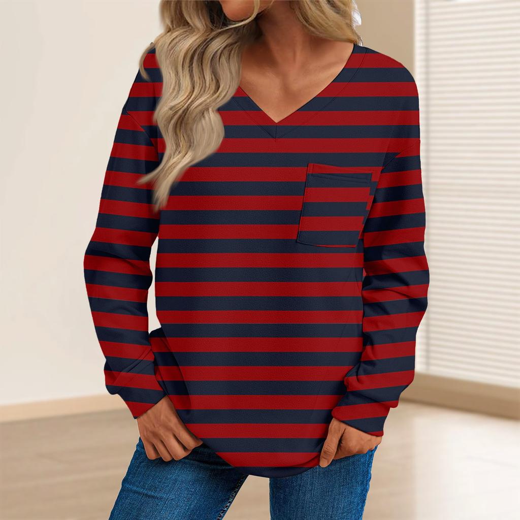 Женская мода повседневный свитер с длинным рукавом и принтом V-образным вырезом