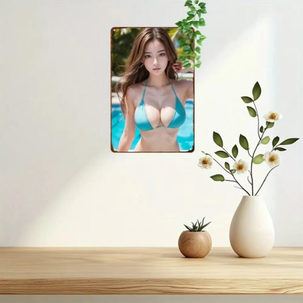 Аниме Девушка Ретро Металлическая Жестяная Табличка Винтажное Настенное Искусство Декор Синее Бикини