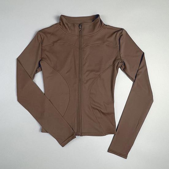 Women Sports Jacket Full Zip High Elasticity Yoga Jacket Stand Collar Slimming Fitness Top for Running Yoga Workout