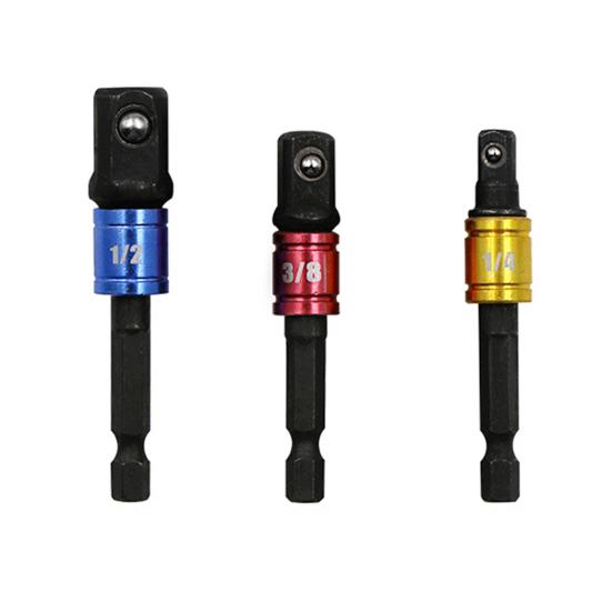 3/8Pcs Socket Adapter Rod Hex Shank To Square Head 1/4 3/8 1/2-Inch Air Screwdriver Socket Connector Rod Impact Driver Extension Bar