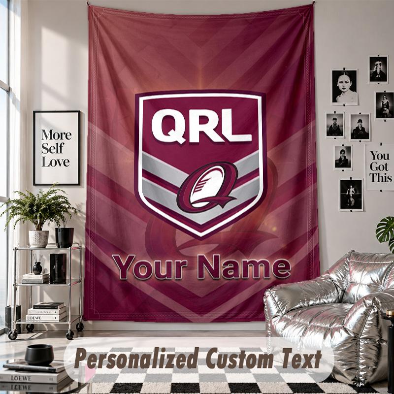 Wall Hanging Tapestry With Custom Name & Text, Queensland Maroons Decorative Tapestry For Bedroom