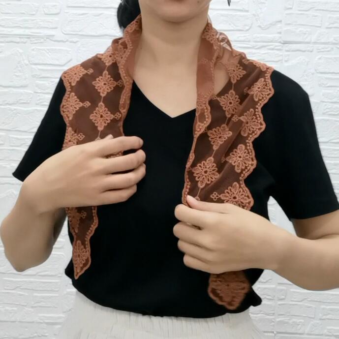 Summer Fashion Transparent Lace Embroidered Triangle Scarf Women's Hollow Scarf Floral Scarf for Women