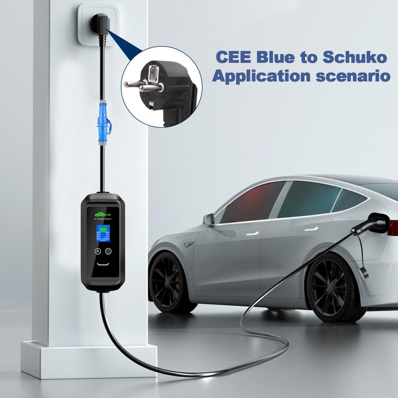 7.2KW CEE Blue Power Female Plug to 3.6KW EU Schuko Plug Adapter 32A to 16A Electric Vehicle Charging Adapter For EV Charger