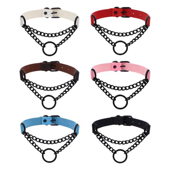 Goth Choker Necklace Faux Leather Gothic Choker Adjustable Metal O-Ring Chain Collar Cool Punk Emo Jewelry for Women Men
