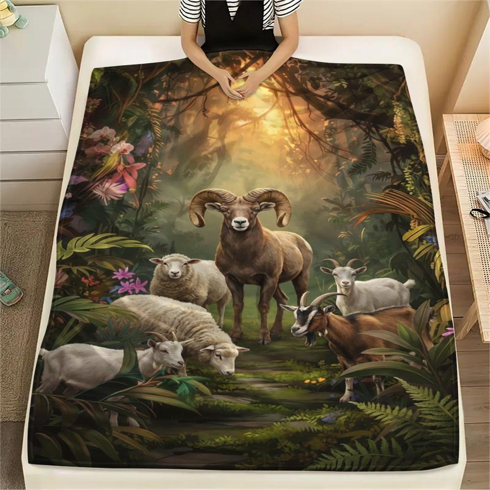 1PC Retro style Print FlAannel Blanket, High quality Comfortable for All Seasons, Home Decor, Warmth and Comfort