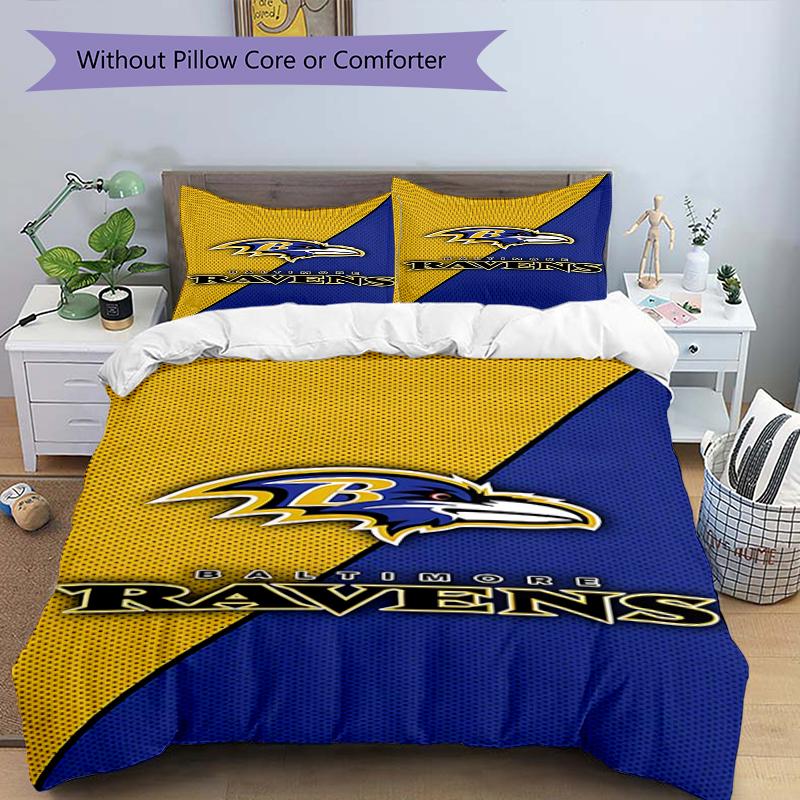 Baltimore Ravens Design Bed Bedding Set 1 Duvet Cover + 2 Pillowcases Soft Breathable Household Bed Linens