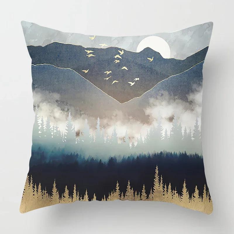 Nordic Mountains Sunrise Whale Metal Painting Pillowcase Sofa Decoration Cushion Cover Home Decoration Cushion Cover
