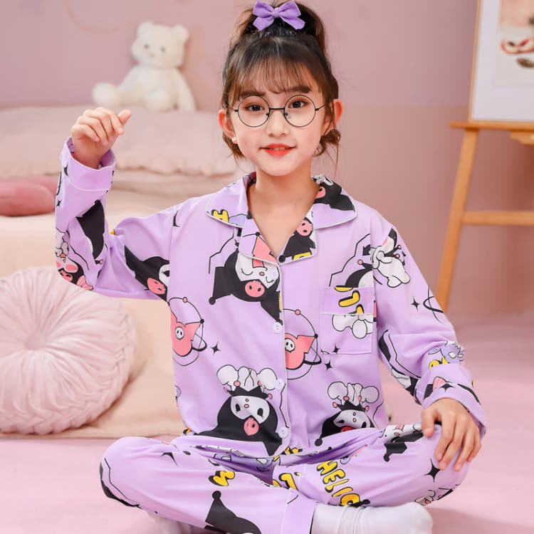 Sanrio Зимняя пижама с длинными рукавами, детская пижама, домашняя одежда для подростков, комплект верхней и нижней одежды