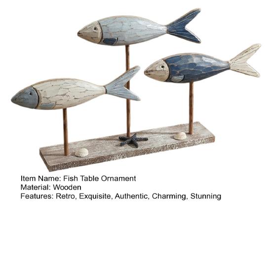 Nautical Theme Wooden Fish Decoration Summer Ocean Sea Animal Standing Sign Rustic Fish Statue Tabletop Centerpiece for Home Office Living