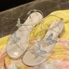2024 New Butterfly Crystal Sandals Thick Heel Strap Round Toe Buckle Sandals Sexy Party Shoes Summer Ladies Elegant Sandals