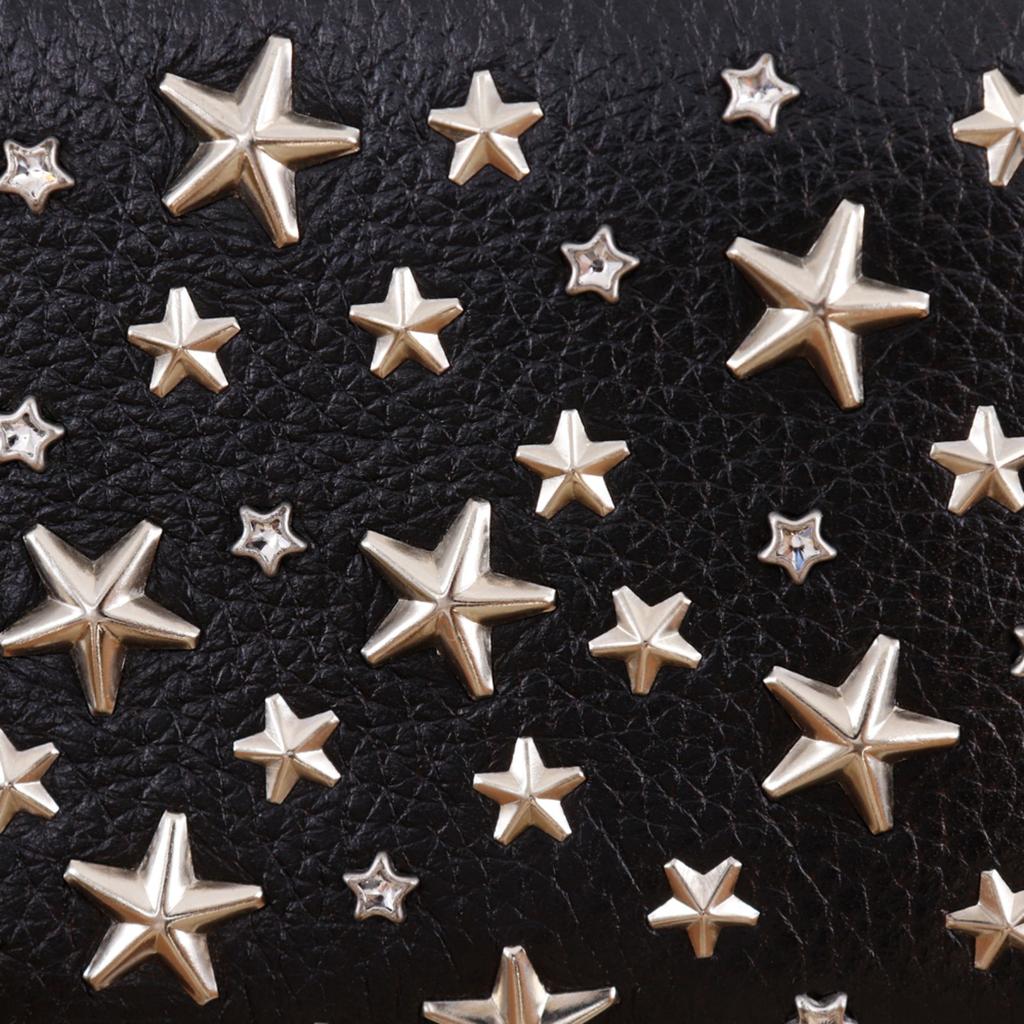 JIMMY CHOO Zip Around Purse Star studs black leather/Rhinestone Women Used