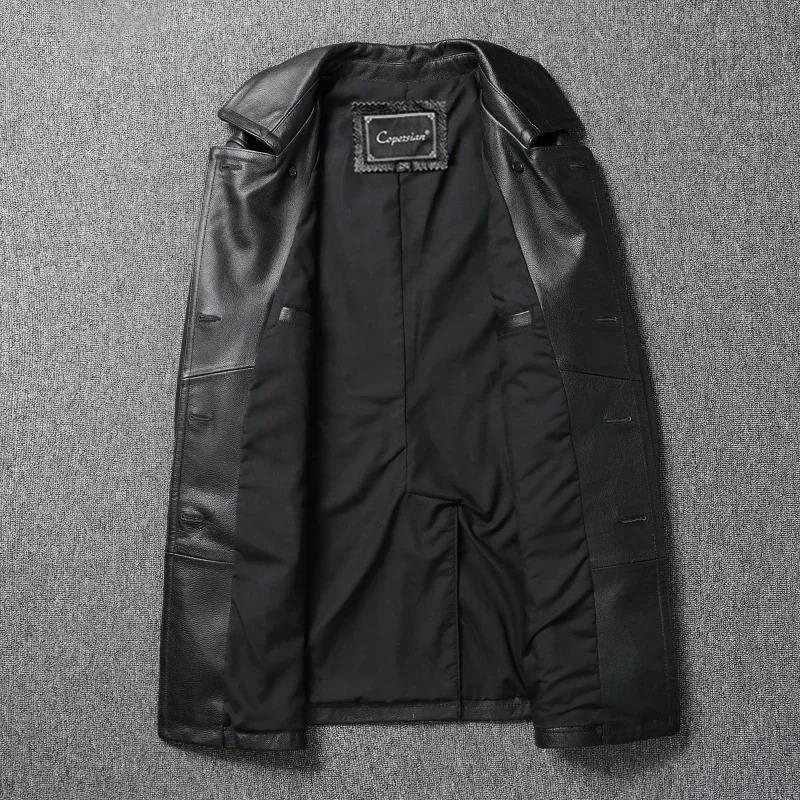 Chinese Size Long Men Leather Coat Genuine Soft Cow Leather Classic Double Breasted Turn Down Collar Leather Jackets For Men Clothing Autumn