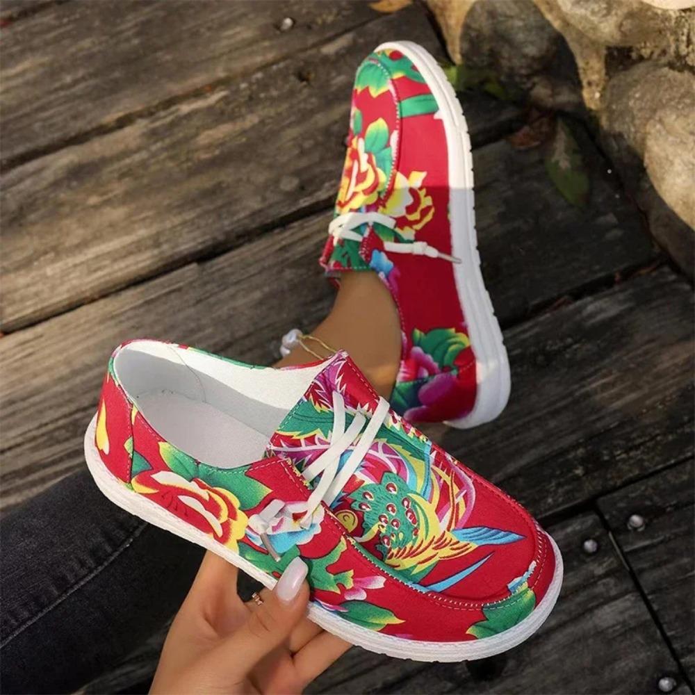 Sneakers Women Print Random Flats Shoes 2024 Spring New Fashion Lace Up Sports Shoes Platform Walking Running Femme Zapatillas