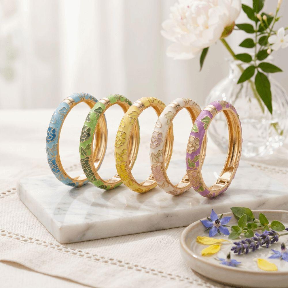 Flower Design Oil Drop Bracelet Wide Enamel Dropped Glaze Bangle Enameled Bracelets Gift For Women
