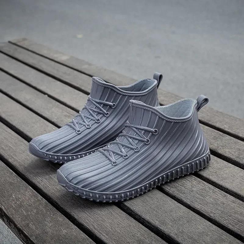 Износостойкие резиновые сапоги для мужчин Нескользящая мужская обувь ПВХ Водонепроницаемые По акции Резиновые сапоги без шнуровки Садовые резиновые сапоги для подростков