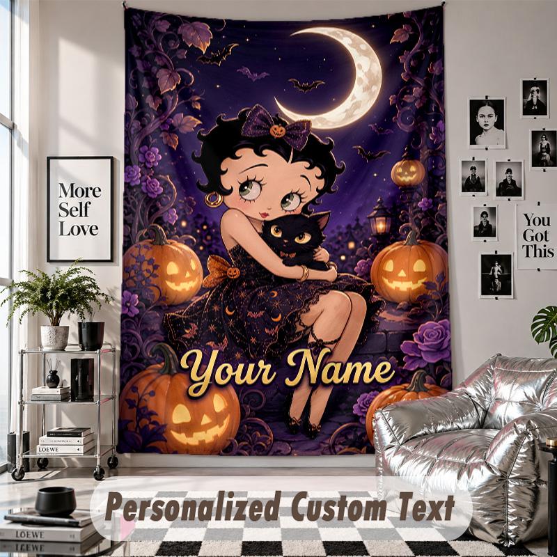 Custom Tapestry Wall Hanging, Betty Boop Personalized Name Text Home Wall Decor