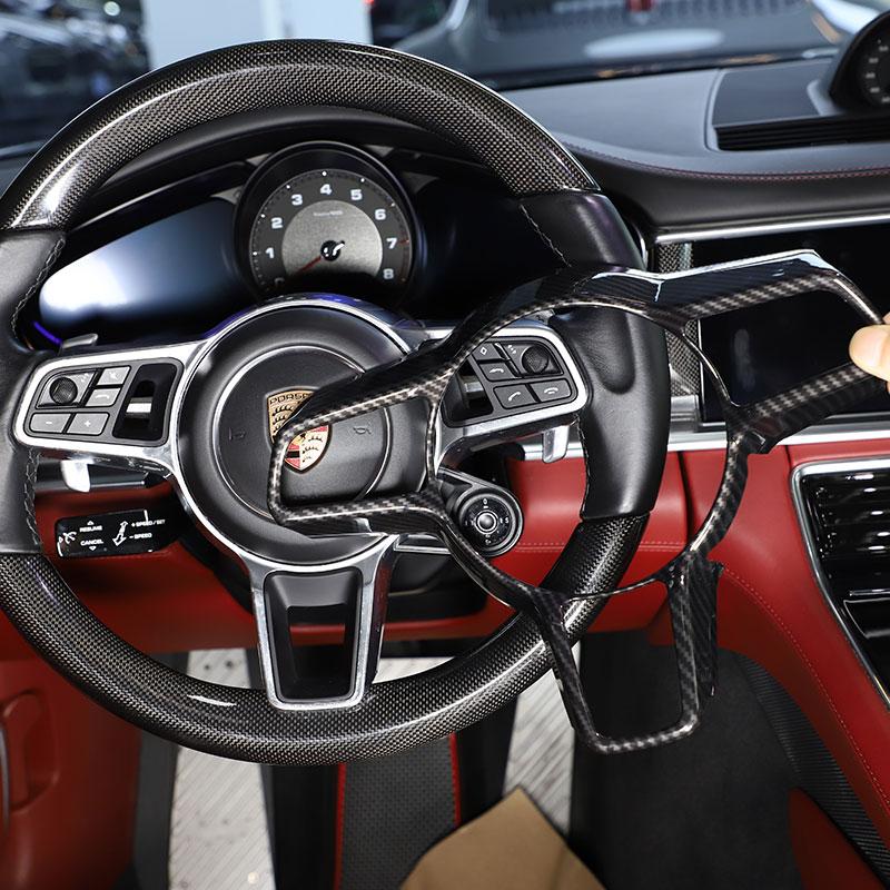 Для Porsche Cayenne 2015- ABS Матовый черный/Углеродное волокно/Красный Рамка рулевого колеса автомобиля Накладка Наклейка Авто