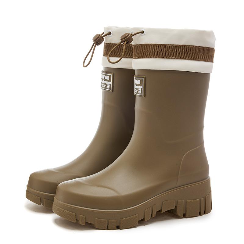 New Heightened Bundle Middle Tube Long Rain Boots Women's Waterproof, Non-slip and Wear-resistant Outer Shoes Kitchen Work Sleeve Women's Shoes