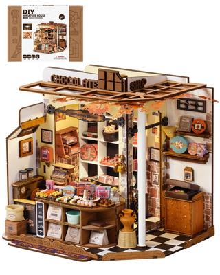 ROBOTIME Миниатюрный дом Кукольный домик DIY Миниатюрный набор Кукольный домик со светодиодной подсветкой Мини-модель Набор Аксессуар для фигурки DIY Поделка Игрушка для детей и взрослых Крис