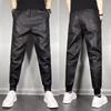 Men's Trendy Casual Elastic Slim-Fit Leather Motorcycle Harem Pants with Multi-Pockets for Fall/Winter.