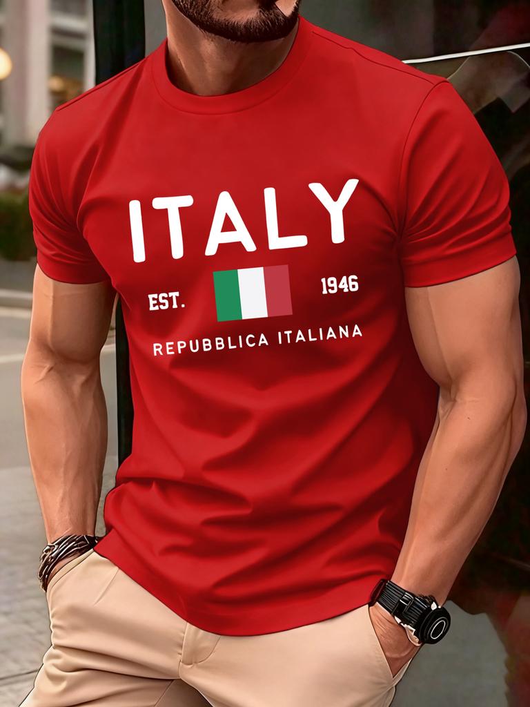Италия Repubblica Italiana Печатные Футболки Мужская Мода Футболка с О-образным Вырезом Хлопок Свободная Одежда Мужская Универсальная Повседневная Уличная Одежда