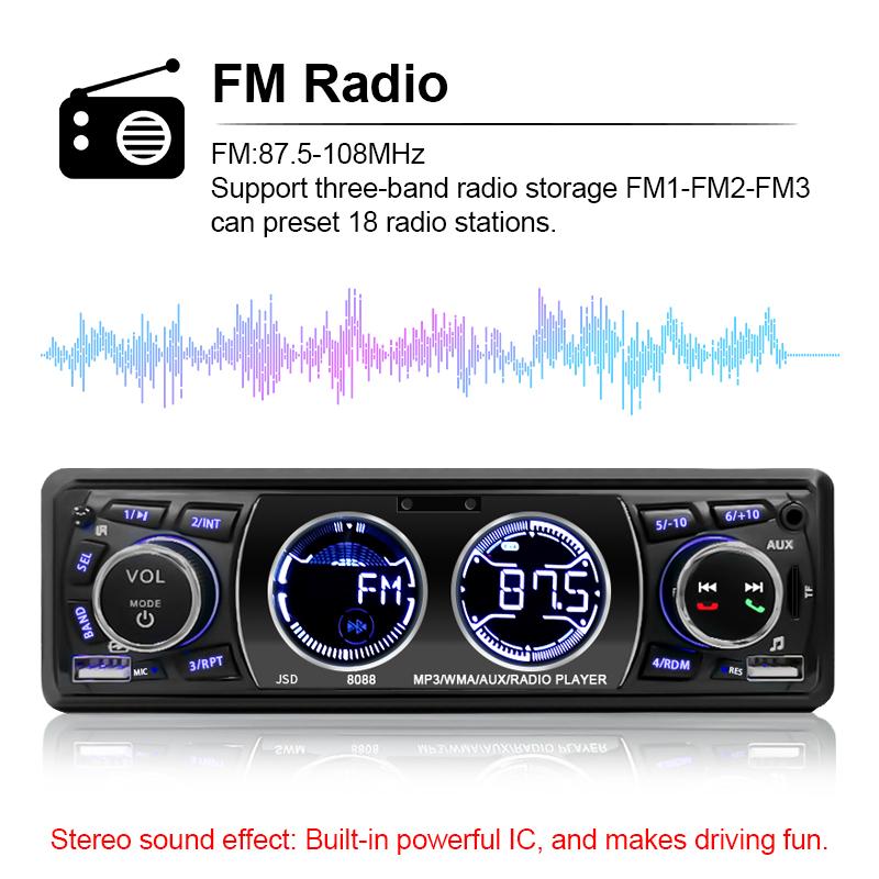 Hippcron автомобильный радиоприемник аудио 12 В 1Din Bluetooth стерео MP3-плеер FM-приемник 60Wx4 поддержка зарядки телефона AUX/USB/TF карта в приборной панели