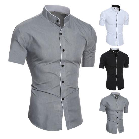 Мужская рубашка сплошной цвет Стенд Цвет Slim Fit Повседневный летний топ для повседневной носки