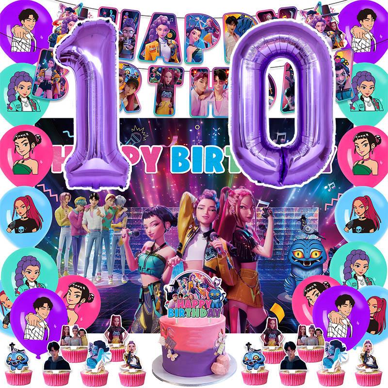 K-pop Охотник на демонов Вечеринка Воздушные шары K-pop Huntrix Вечеринка Воздушный шар Фон K-pop Охотник Воин Принадлежности для вечеринки по случаю дня рождения