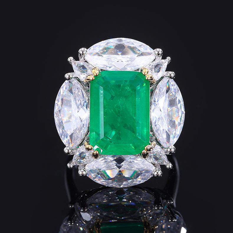 Легкое роскошное цветное кольцо-сокровище высокого класса Параиба с преувеличенным бриллиантом в форме голубиного яйца, слегка украшенное модными бриллиантами с высоким содержанием углерода