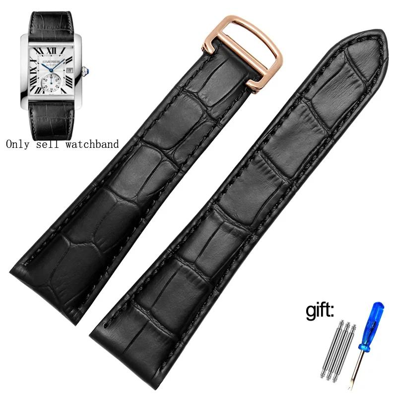 Ремешок для часов Cartier Tank Calibre Серии Натуральная Кожа Механические Часы мужской и женский 20мм 22мм 23мм 25мм ремешок для часов