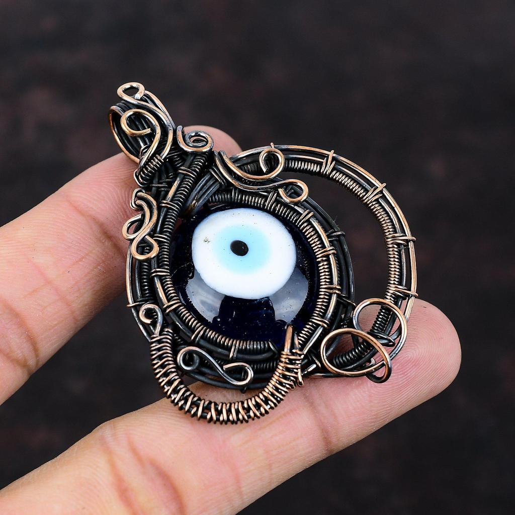 Синий Цвет Кулон Сглаза Медная Проволока Кулон Ювелирные Изделия Ручной Работы Подвеска Из Натурального Драгоценного Камня Подарок На Годовщину Замечательные Медные Ювелирные Изделия