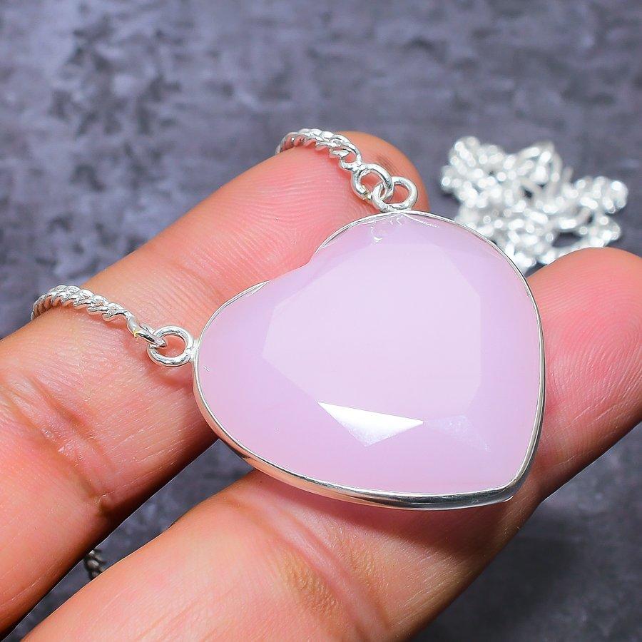 Ювелирное ожерелье из серебра 925 пробы с розовым халцедоном, 18 дюймов