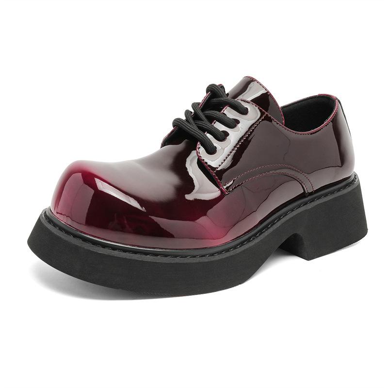 Микки повседневная кожаная обувь большая голова толстая подошва внутренняя танкетка личность 9522 обесцвечивание серый, коричневый, красный, фиолетовый-J