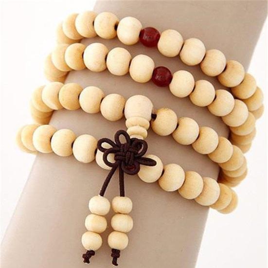 Bracelet Wooden Bead Bracelet Stress Relief Fake Sandalwood Buddhist Buddha 4-Layer Wrist Chain Men Women Bracelet Bangles