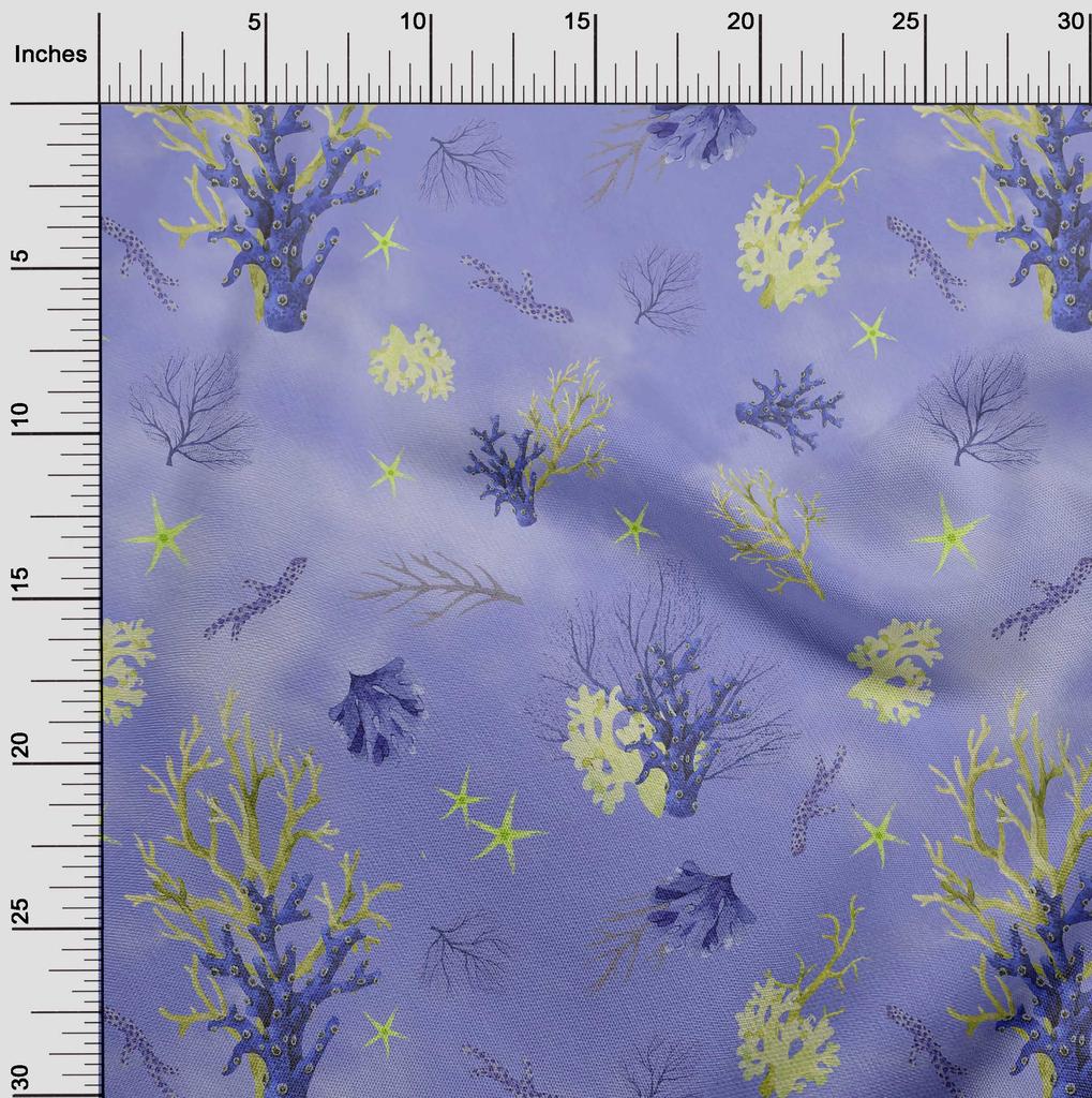 oneOone Cotton Flex Bluish Violet Fabric Sea Corals Quilting Supplies Print Sewing Fabric By The Yard 40 Inch