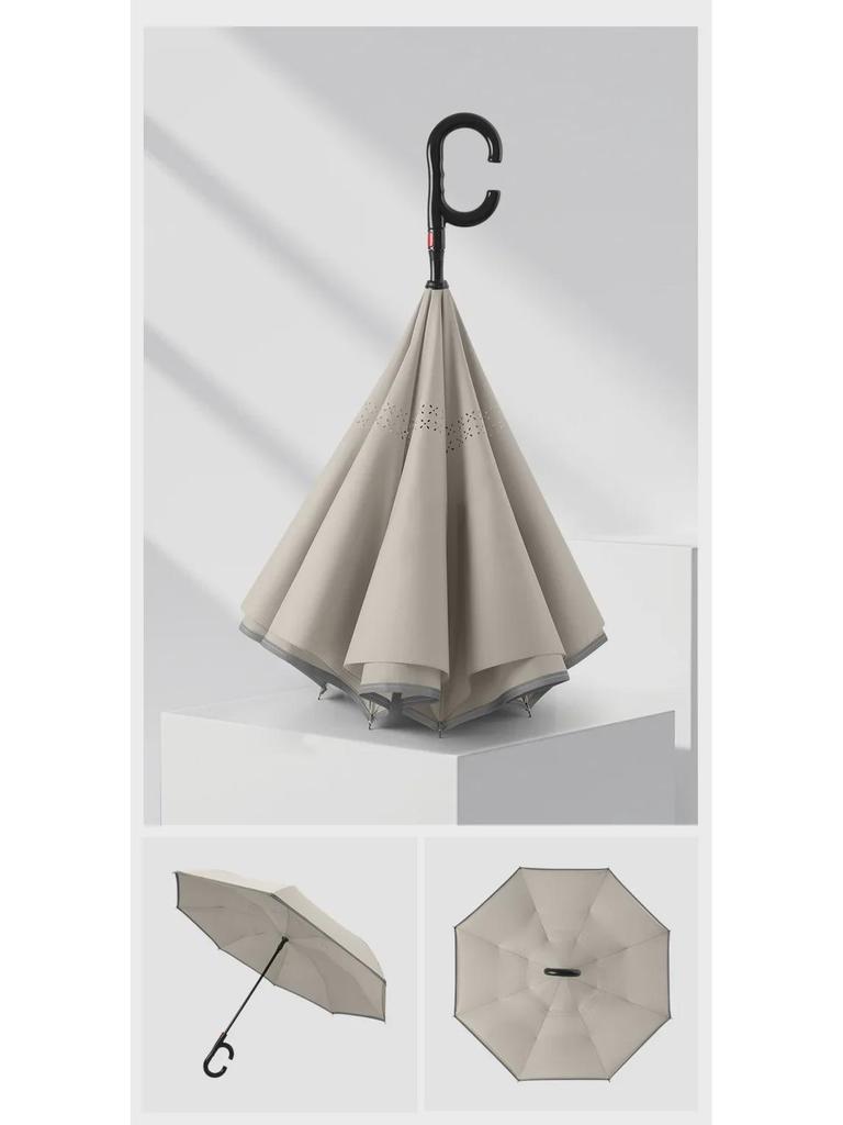 Двухслойный автомобильный зонт с автореверсом и светоотражающей полосой — ветроустойчивый, большой, для солнечных и дождливых дней.